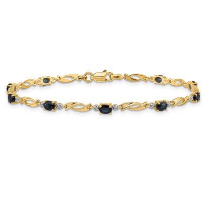 10K Yellow Gold Diamond And Oval Sapphire Bracelet