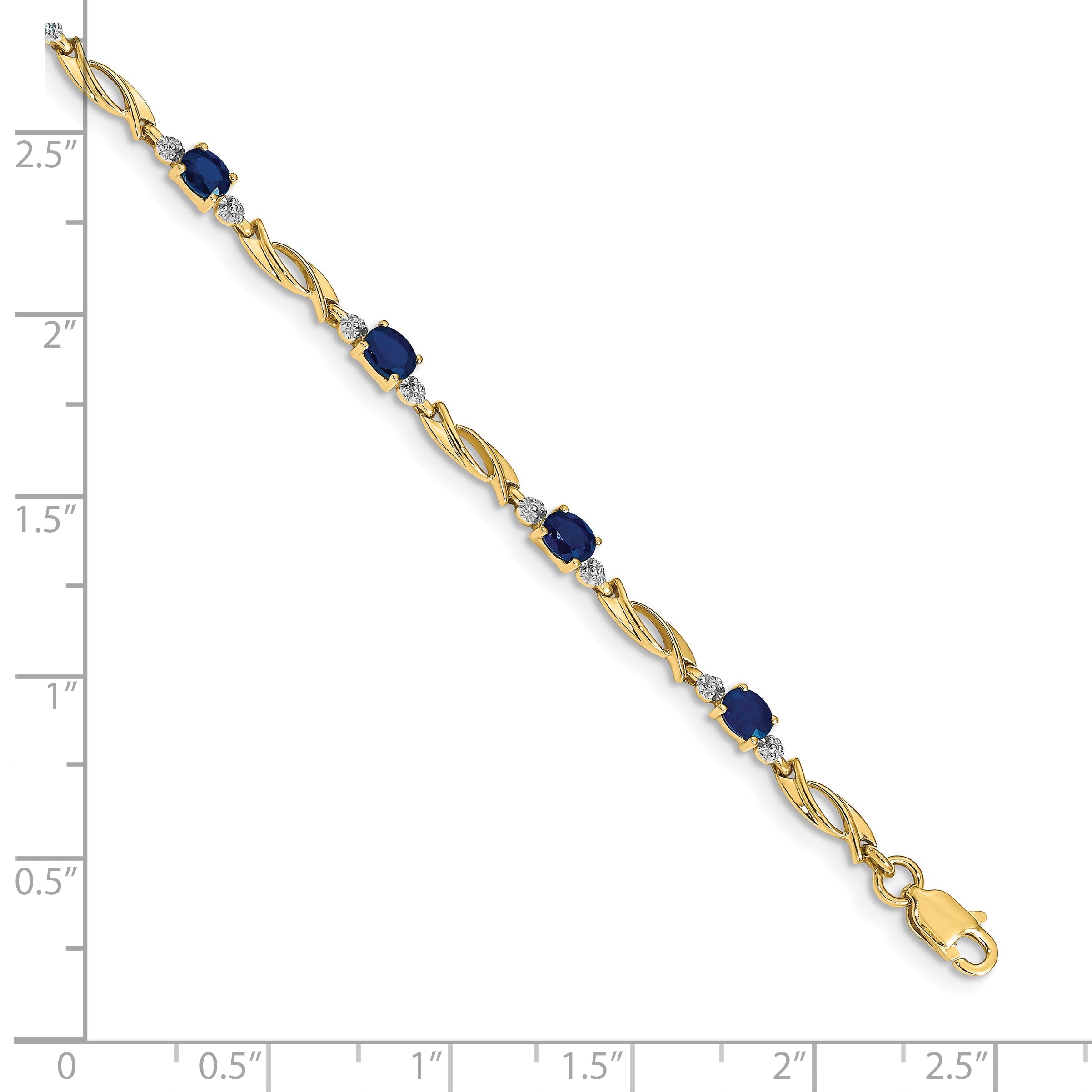 10K Yellow Gold Diamond And Oval Sapphire Bracelet
