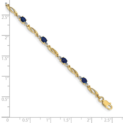 10K Yellow Gold Diamond And Oval Sapphire Bracelet