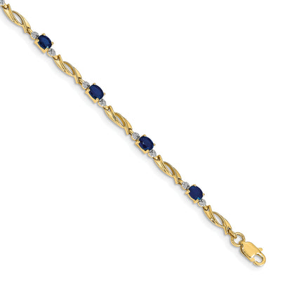 10K Yellow Gold Diamond And Oval Sapphire Bracelet