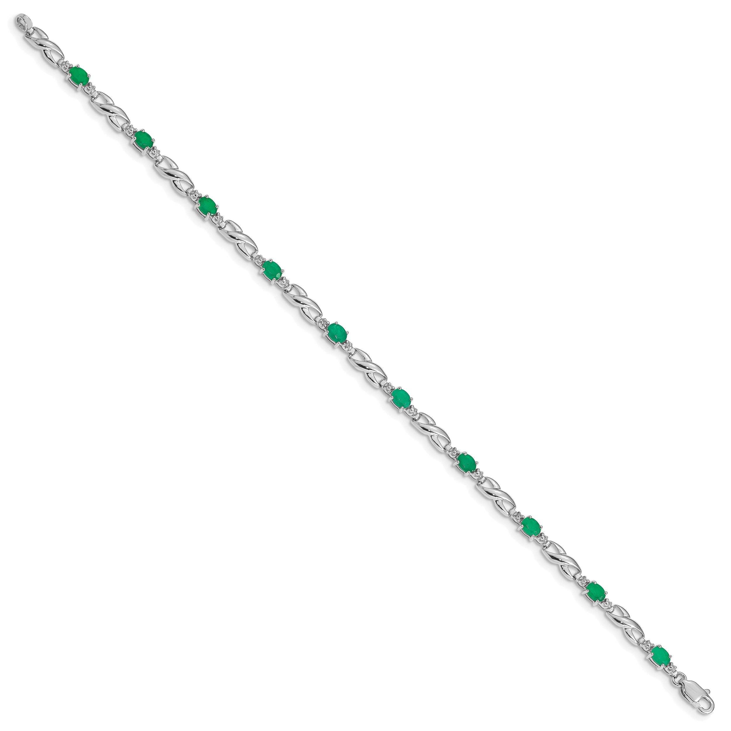 10K White Gold Diamond And Emerald Bracelet