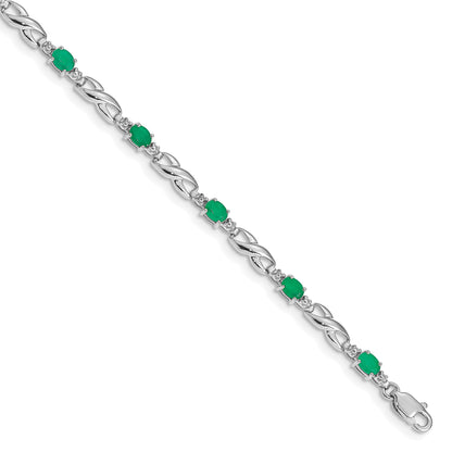 10K White Gold Diamond And Emerald Bracelet
