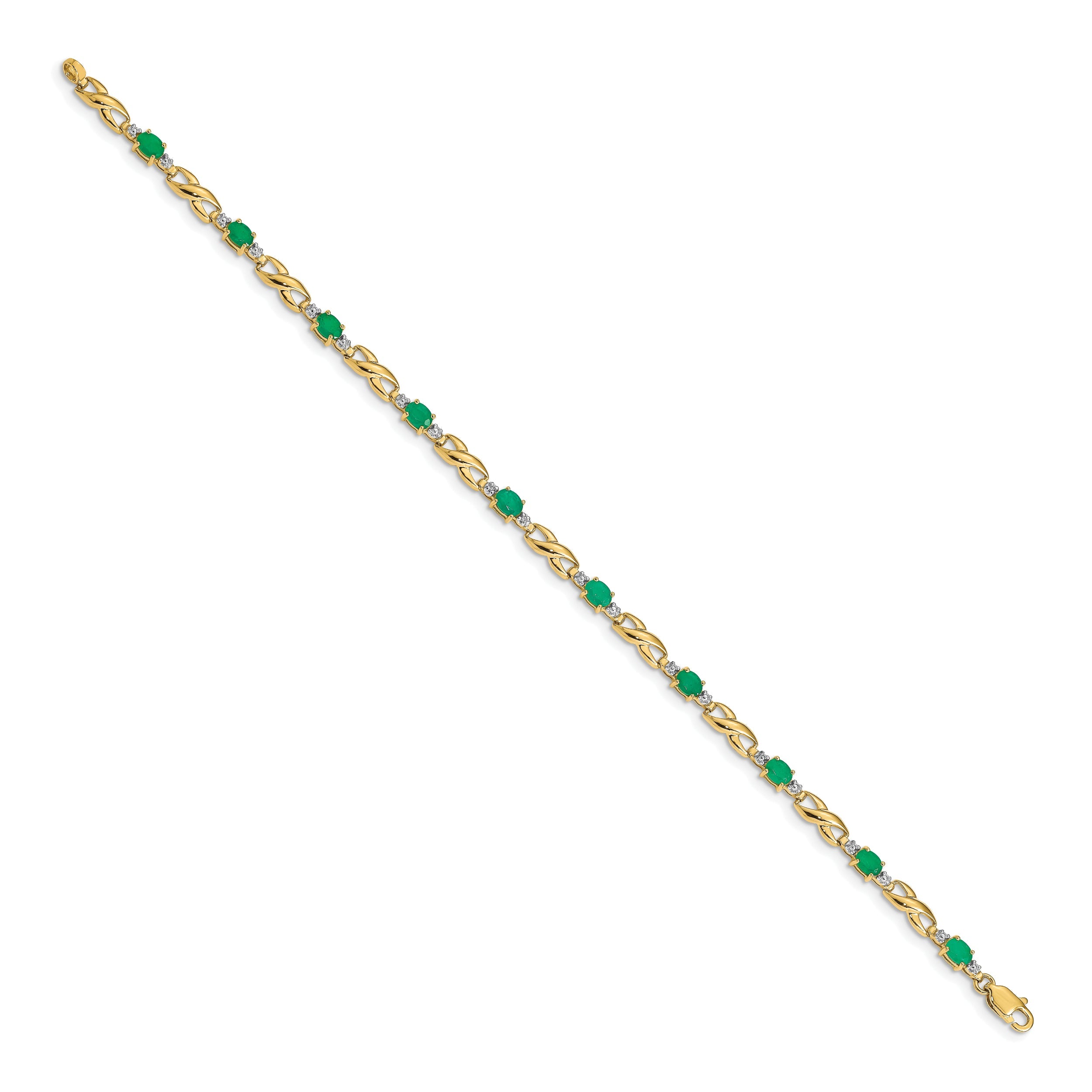 10K Yellow Gold Diamond And Oval Emerald Bracelet