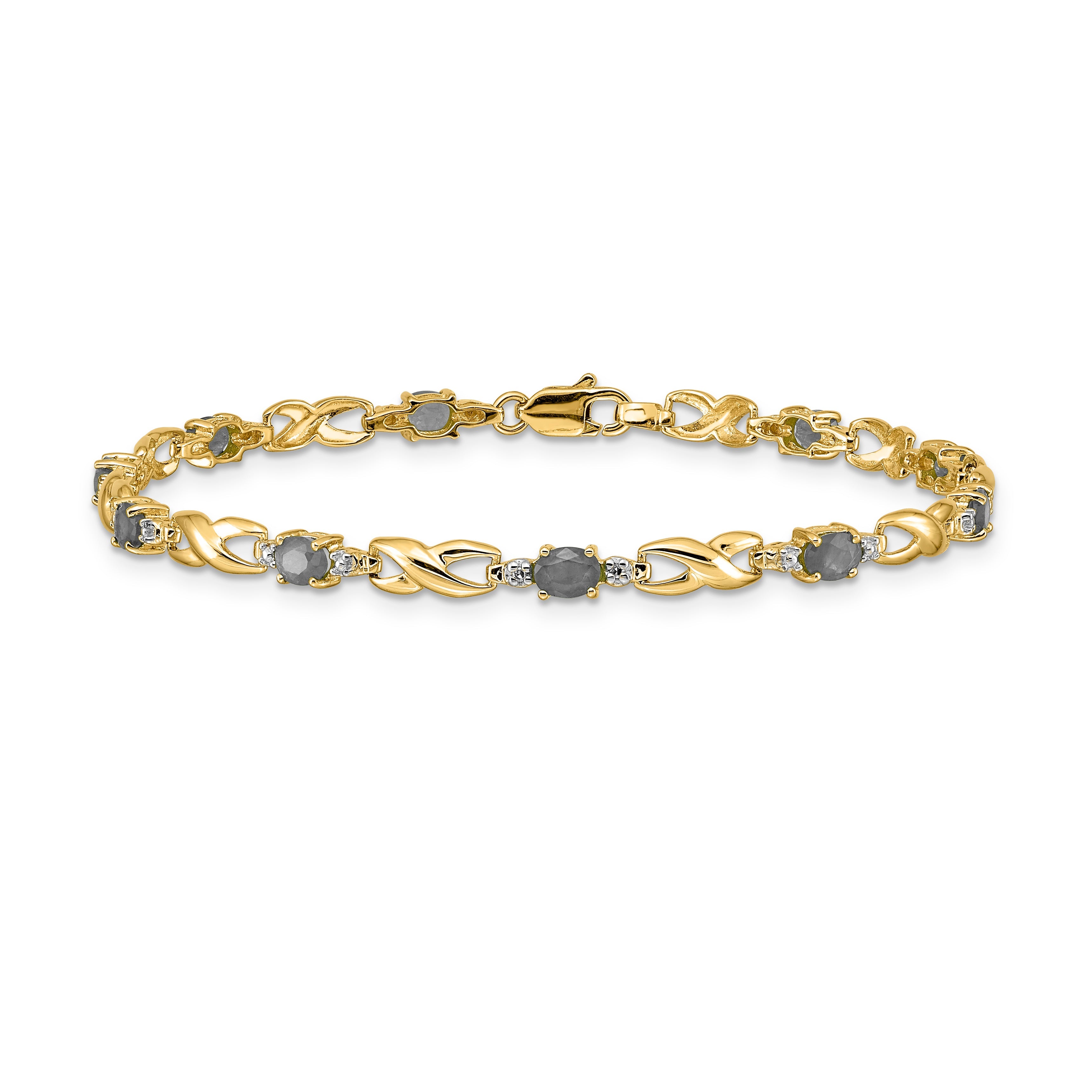 10K Yellow Gold Diamond And Oval Emerald Bracelet