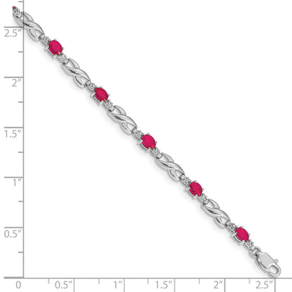 10K White Gold Diamond And Composite Ruby Bracelet