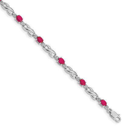 10K White Gold Diamond And Composite Ruby Bracelet