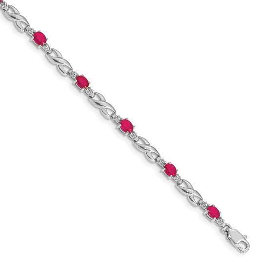10K White Gold Diamond And Composite Ruby Bracelet