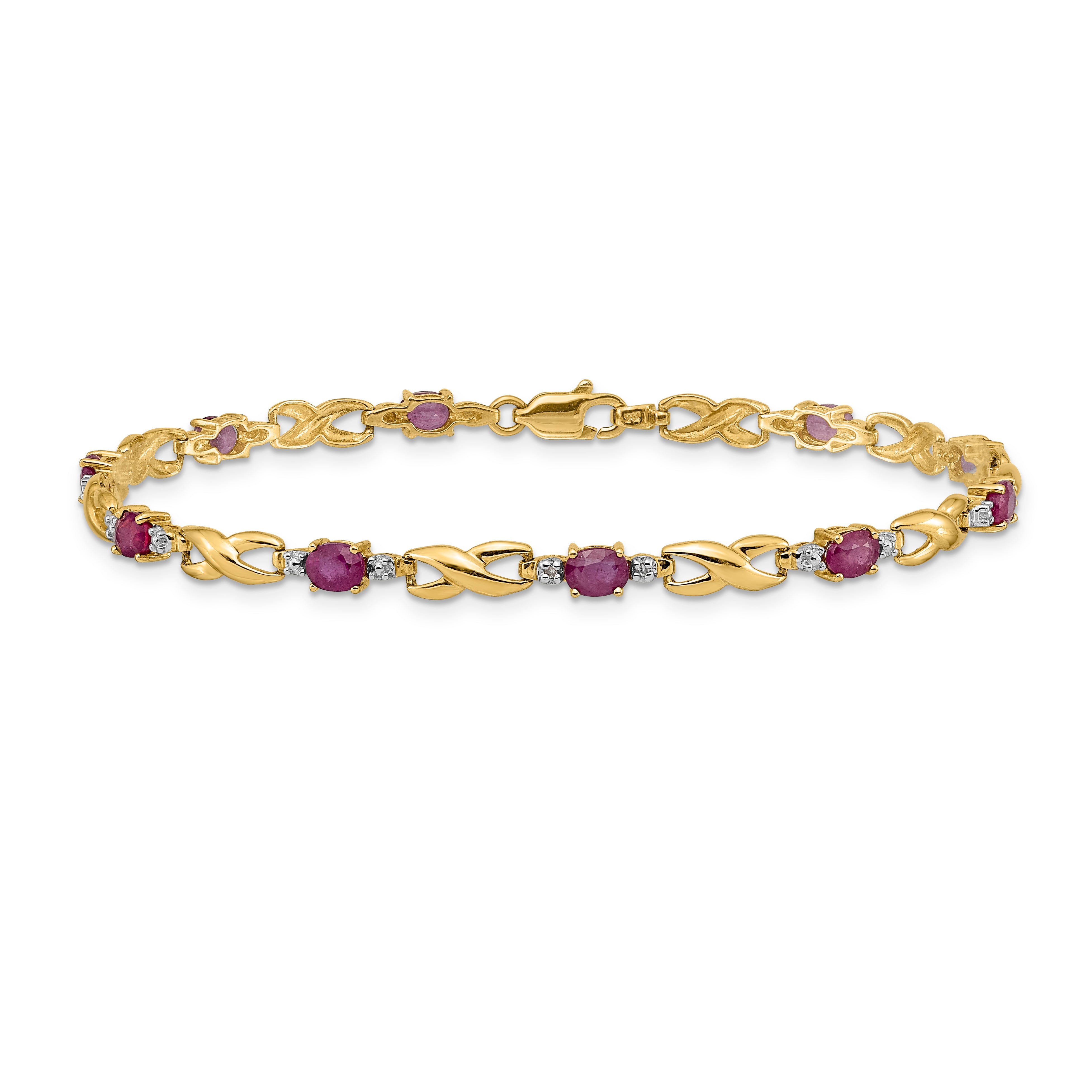 10K Yellow Gold Diamond And Composite Oval Ruby Bracelet