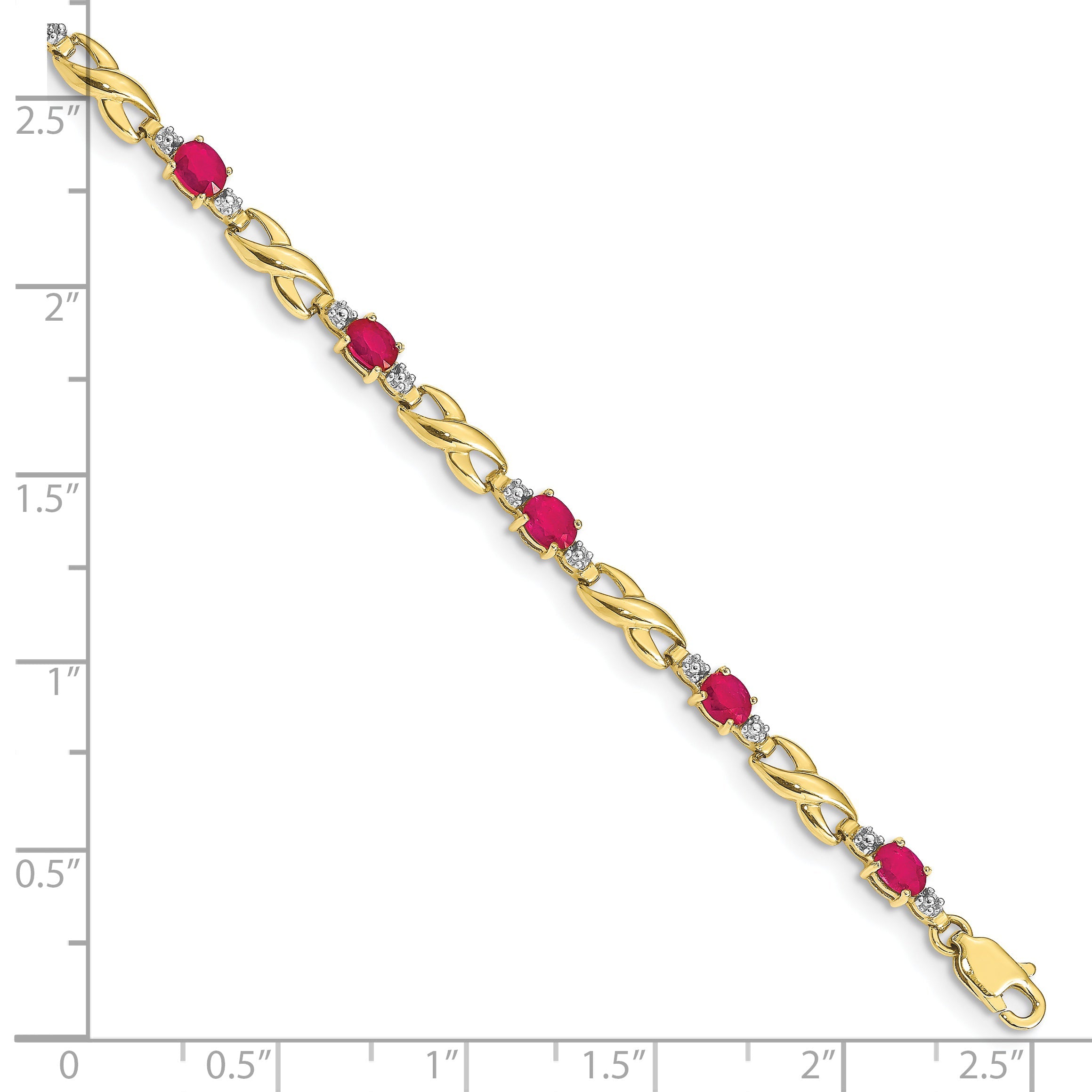 10K Yellow Gold Diamond And Composite Oval Ruby Bracelet