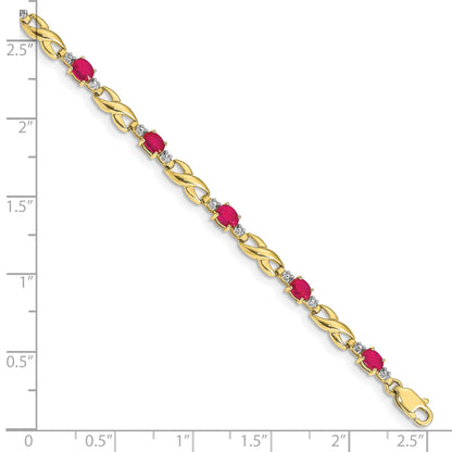 10K Yellow Gold Diamond And Composite Oval Ruby Bracelet