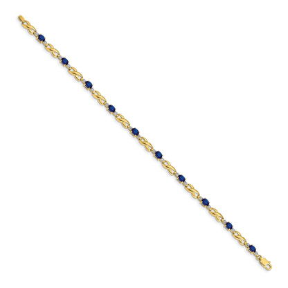 10K Yellow Gold Diamond And Oval Sapphire Bracelet