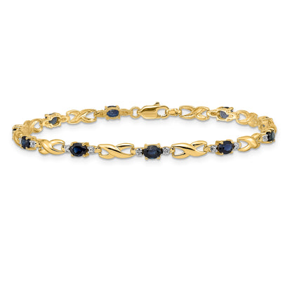 10K Yellow Gold Diamond And Oval Sapphire Bracelet