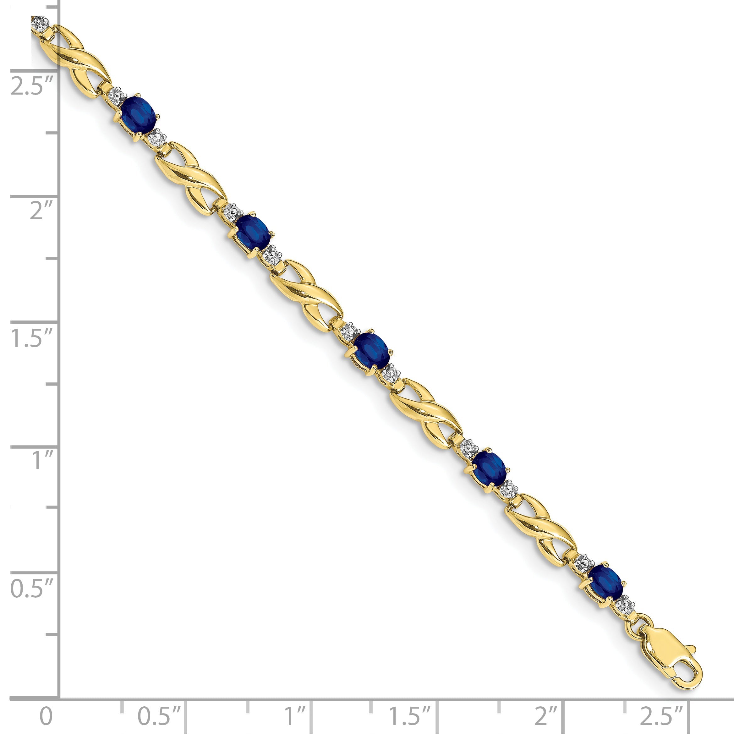 10K Yellow Gold Diamond And Oval Sapphire Bracelet