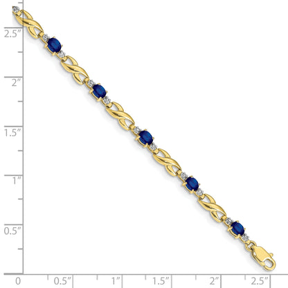 10K Yellow Gold Diamond And Oval Sapphire Bracelet