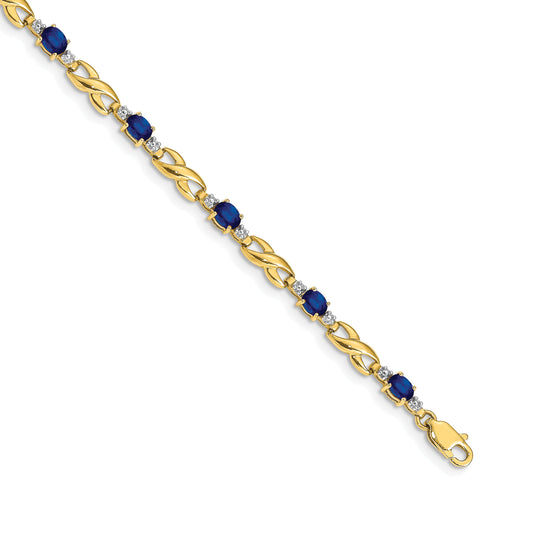 10K Yellow Gold Diamond And Oval Sapphire Bracelet