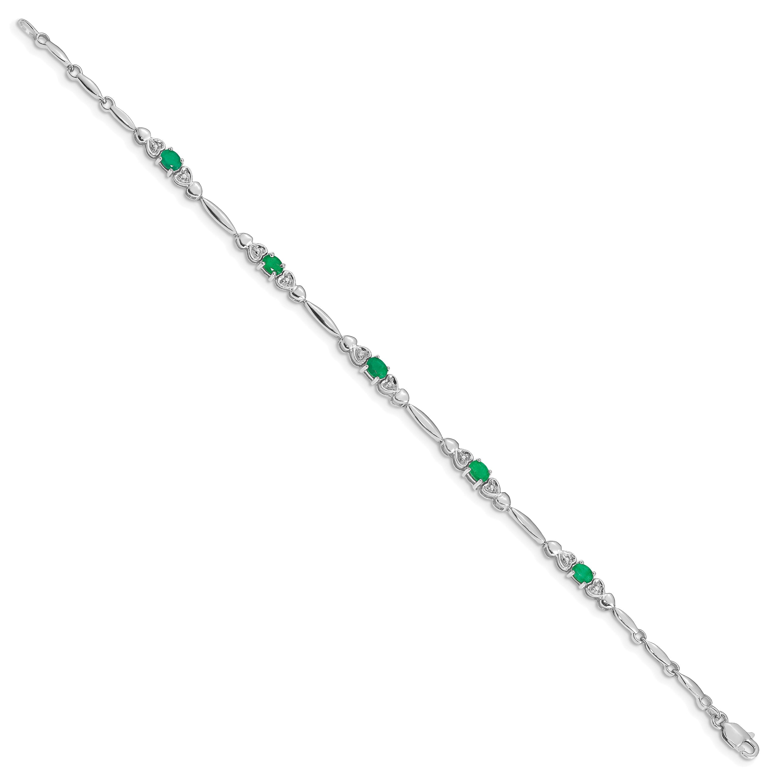 10K White Gold Diamond And Emerald Bracelet
