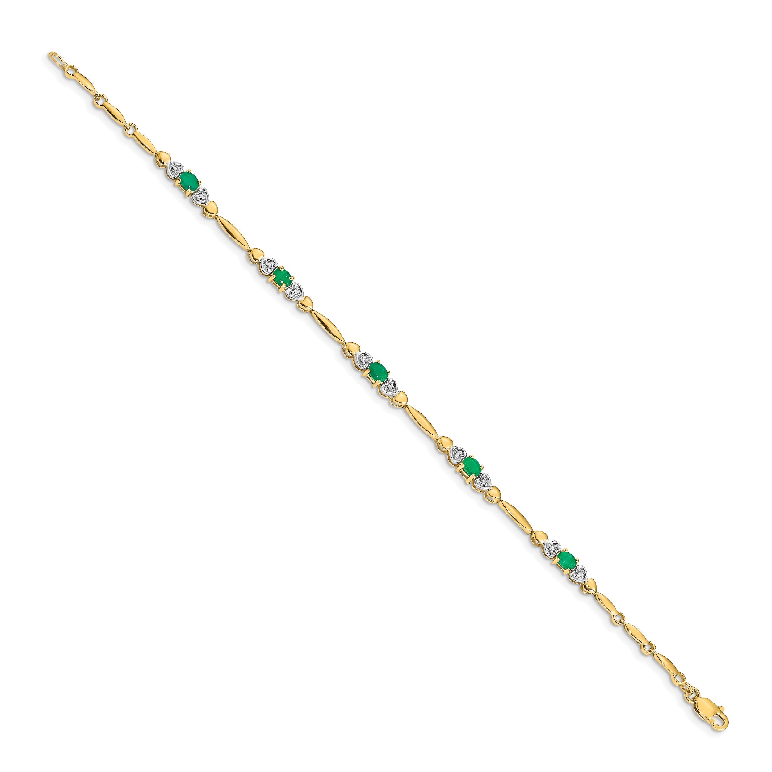 10K Yellow Gold Diamond And Emerald Bracelet