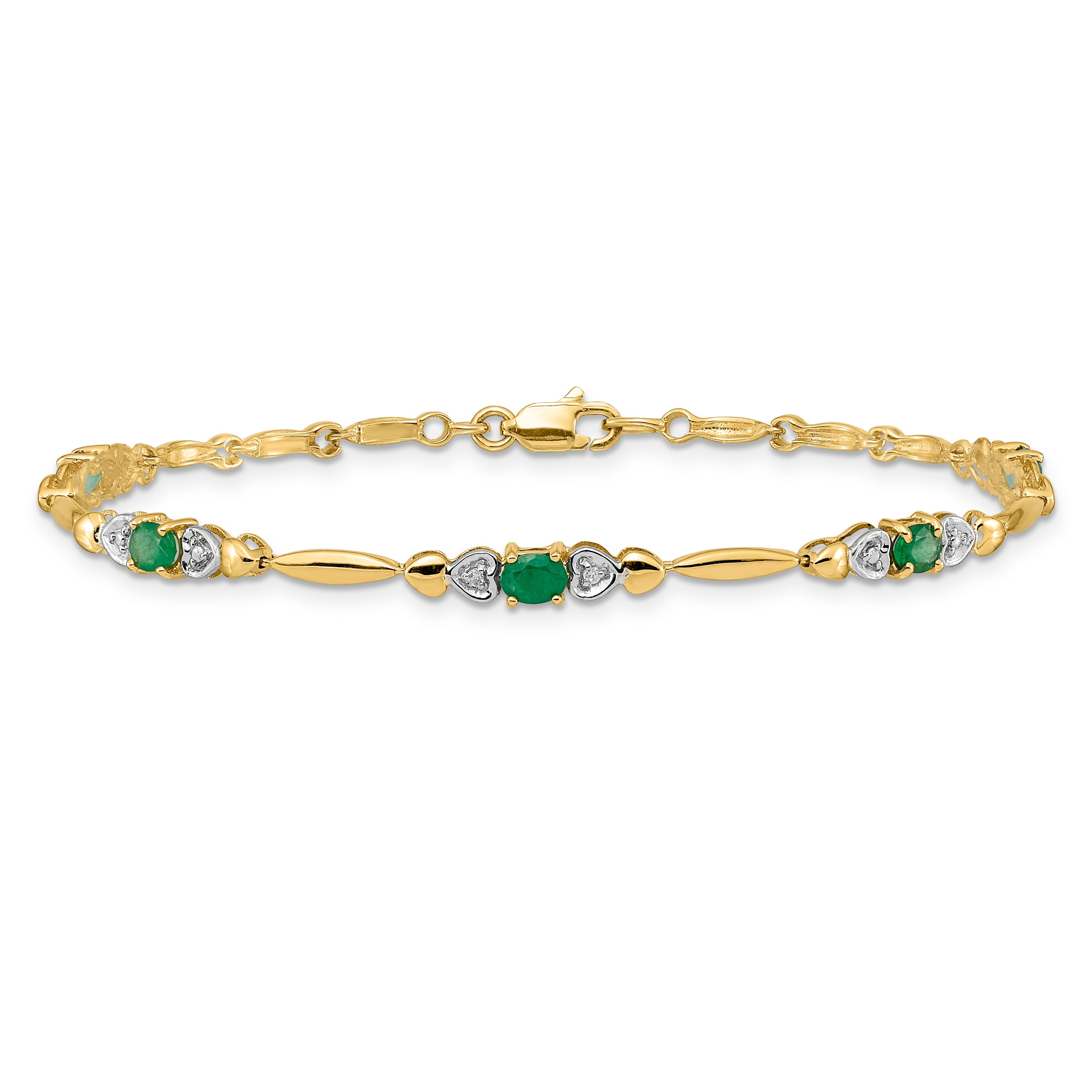 10K Yellow Gold Diamond And Emerald Bracelet