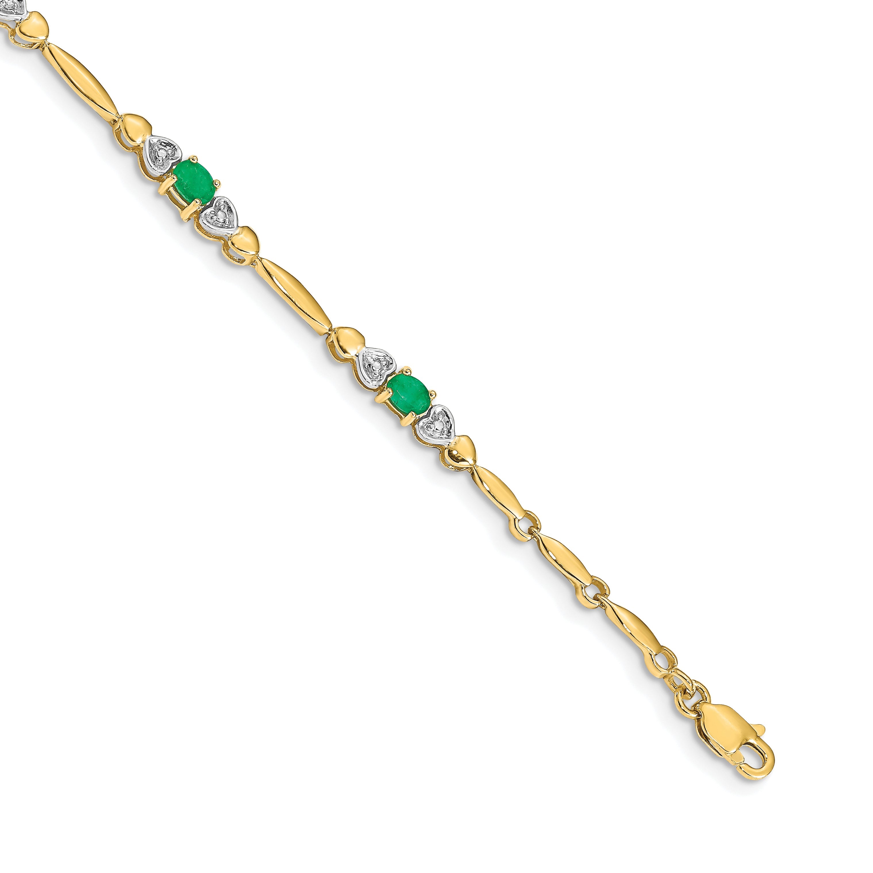 10K Yellow Gold Diamond And Emerald Bracelet