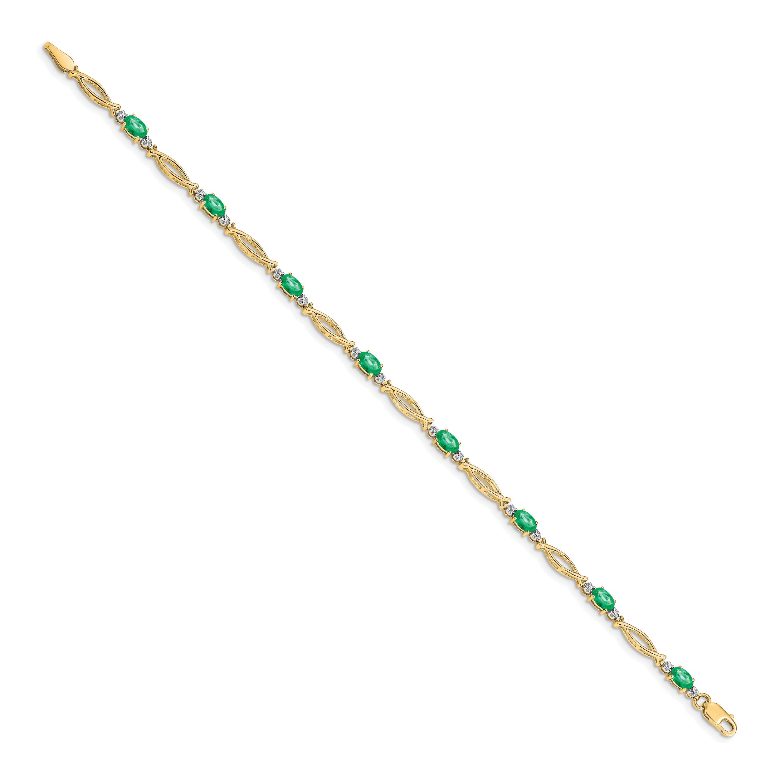 10K Yellow Gold Diamond And Emerald Bracelet