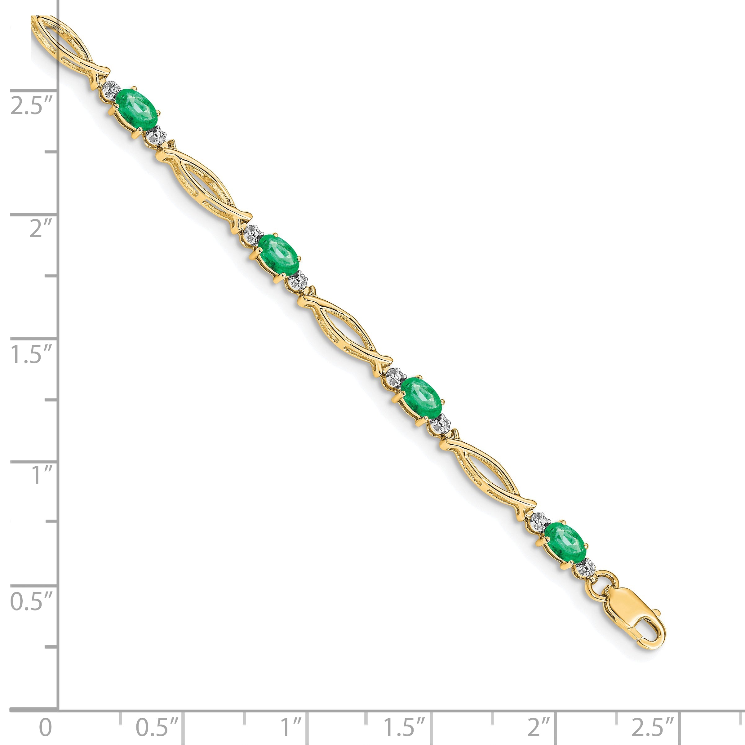 10K Yellow Gold Diamond And Emerald Bracelet