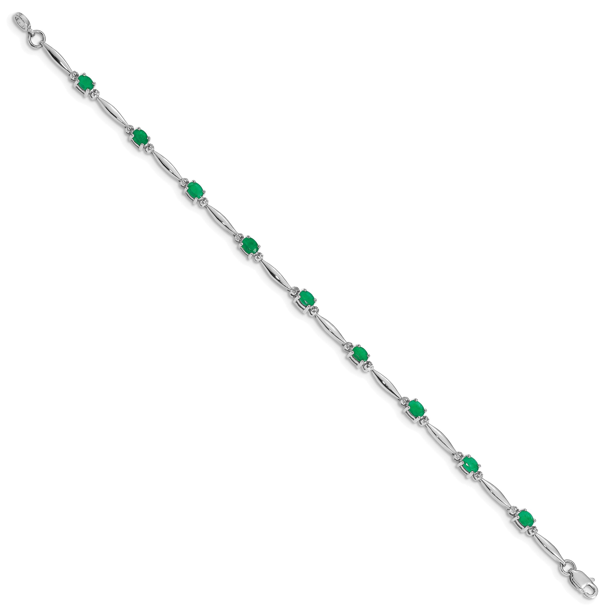 10K White Gold Diamond And Emerald Bracelet