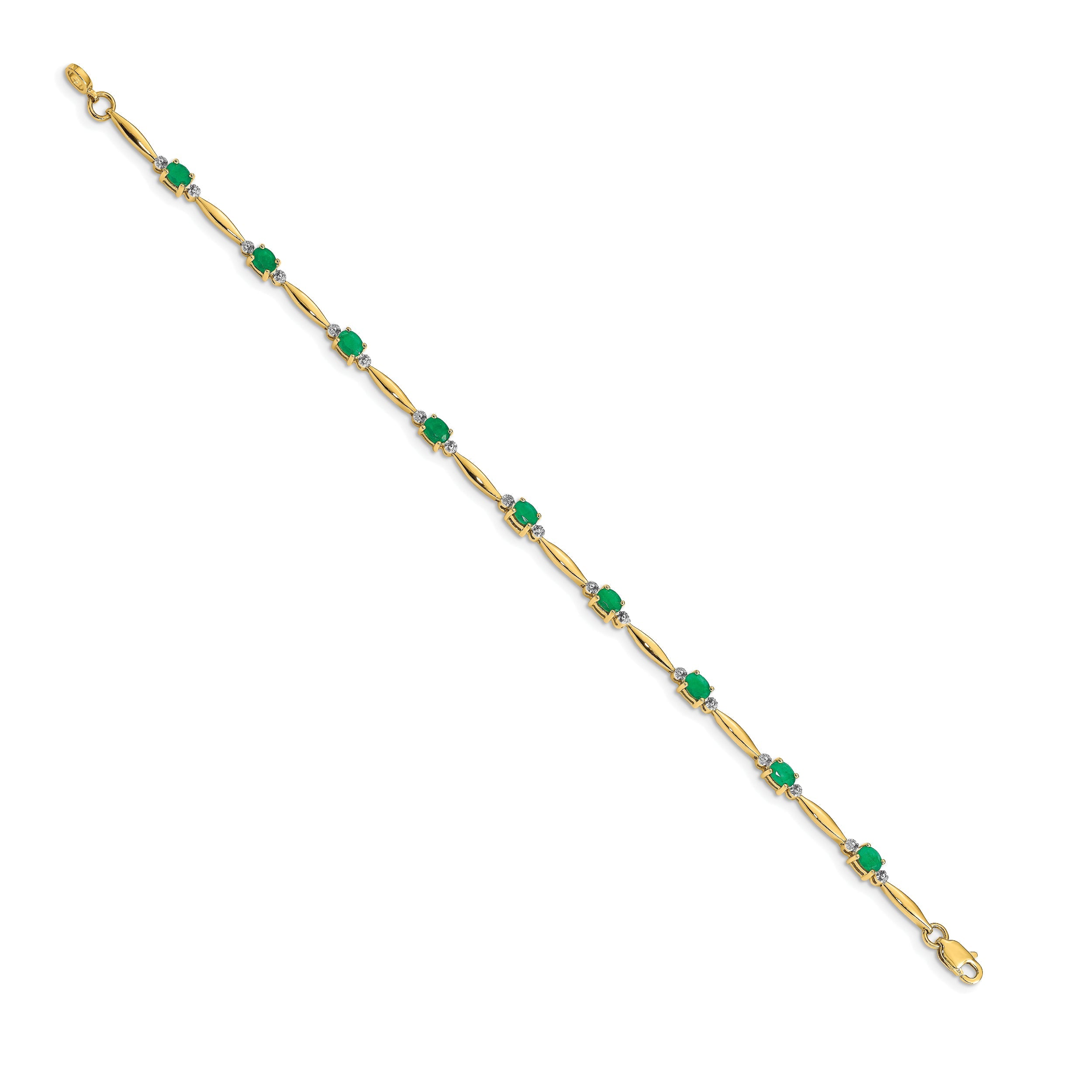 10K Yellow Gold Diamond And Oval Emerald Bracelet
