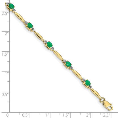 10K Yellow Gold Diamond And Oval Emerald Bracelet