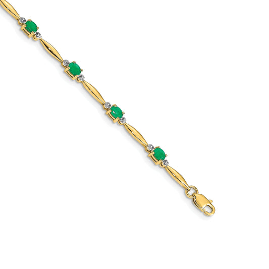 10K Yellow Gold Diamond And Oval Emerald Bracelet