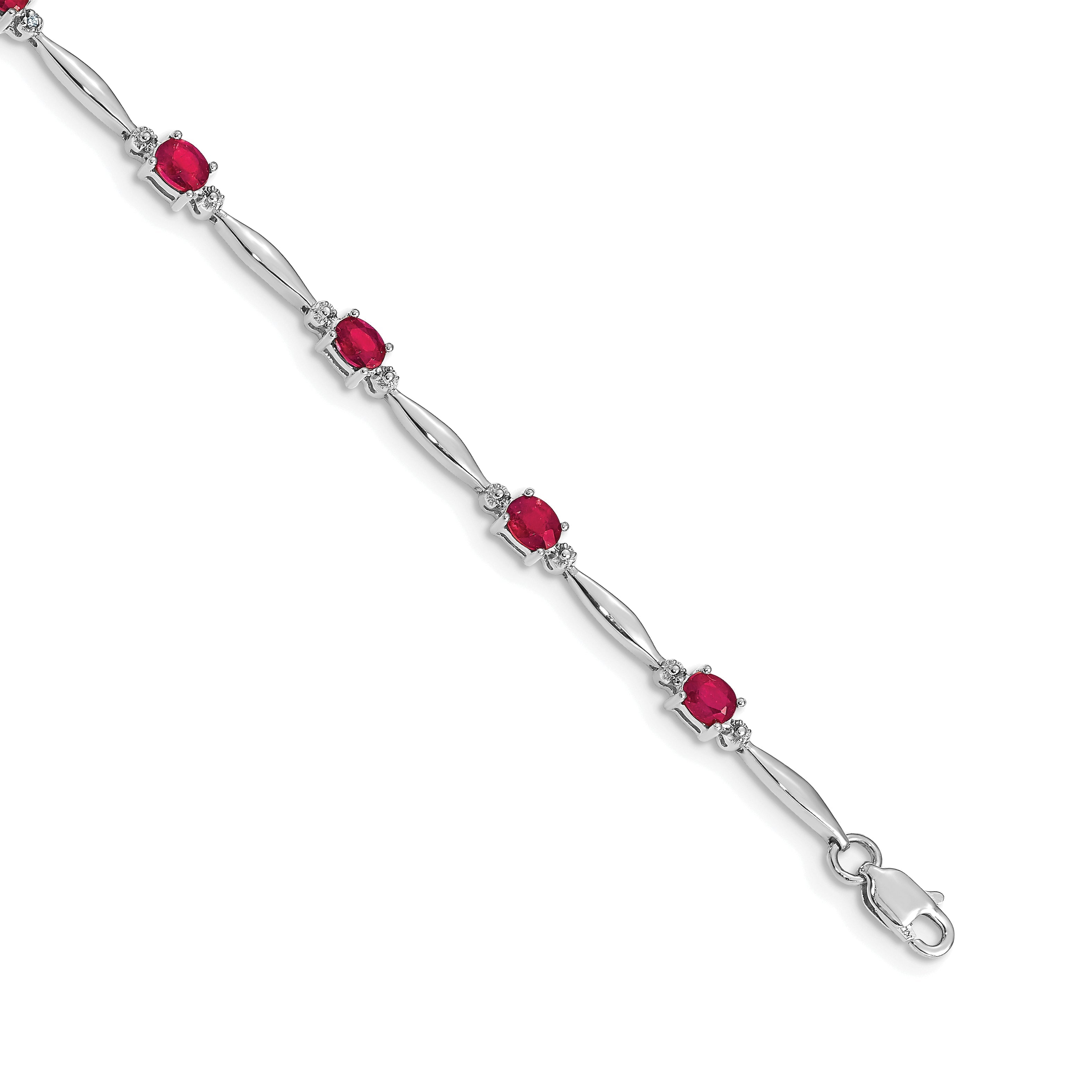 10K White Gold Diamond And Ruby Bracelet