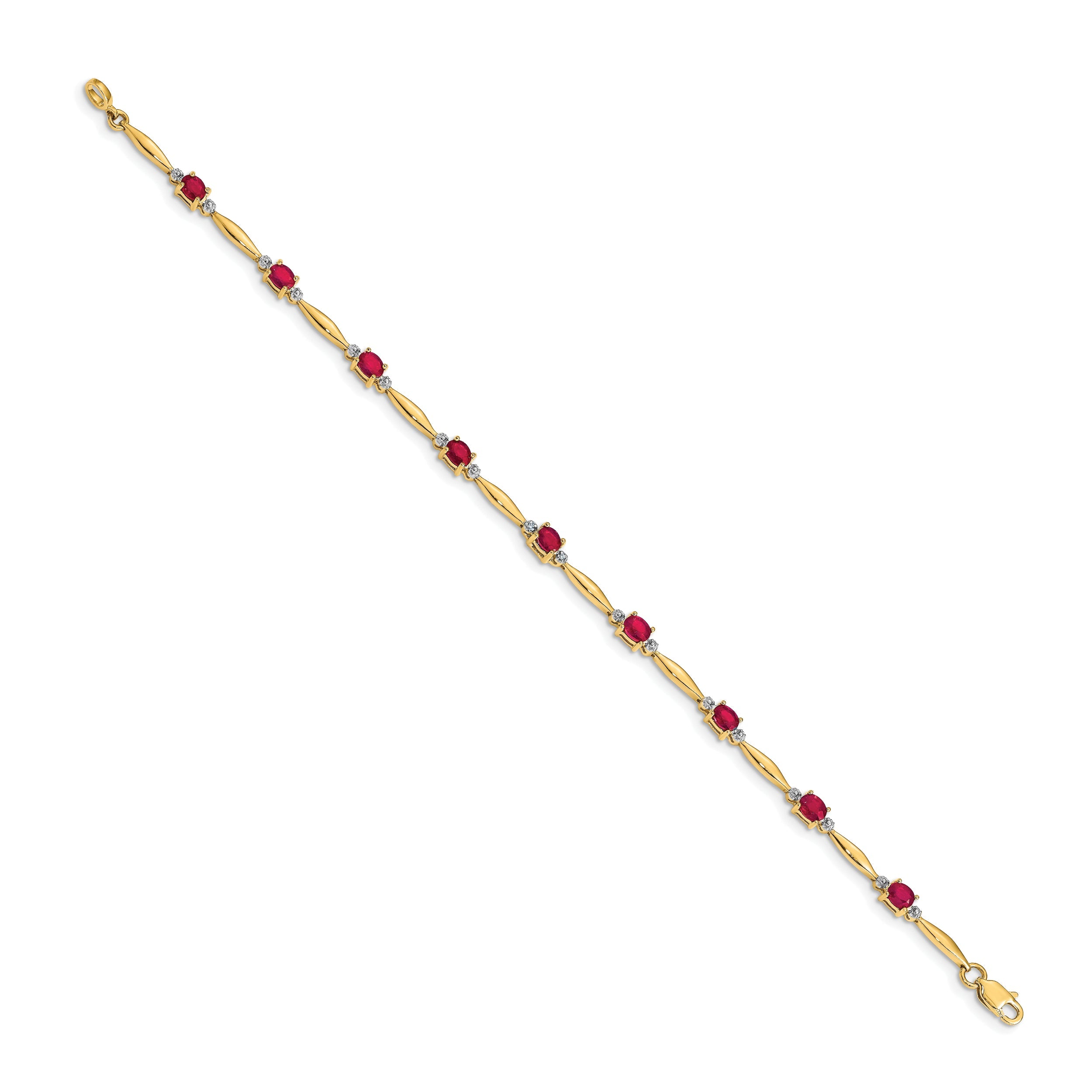10K Yellow Gold Diamond And Oval Ruby Bracelet