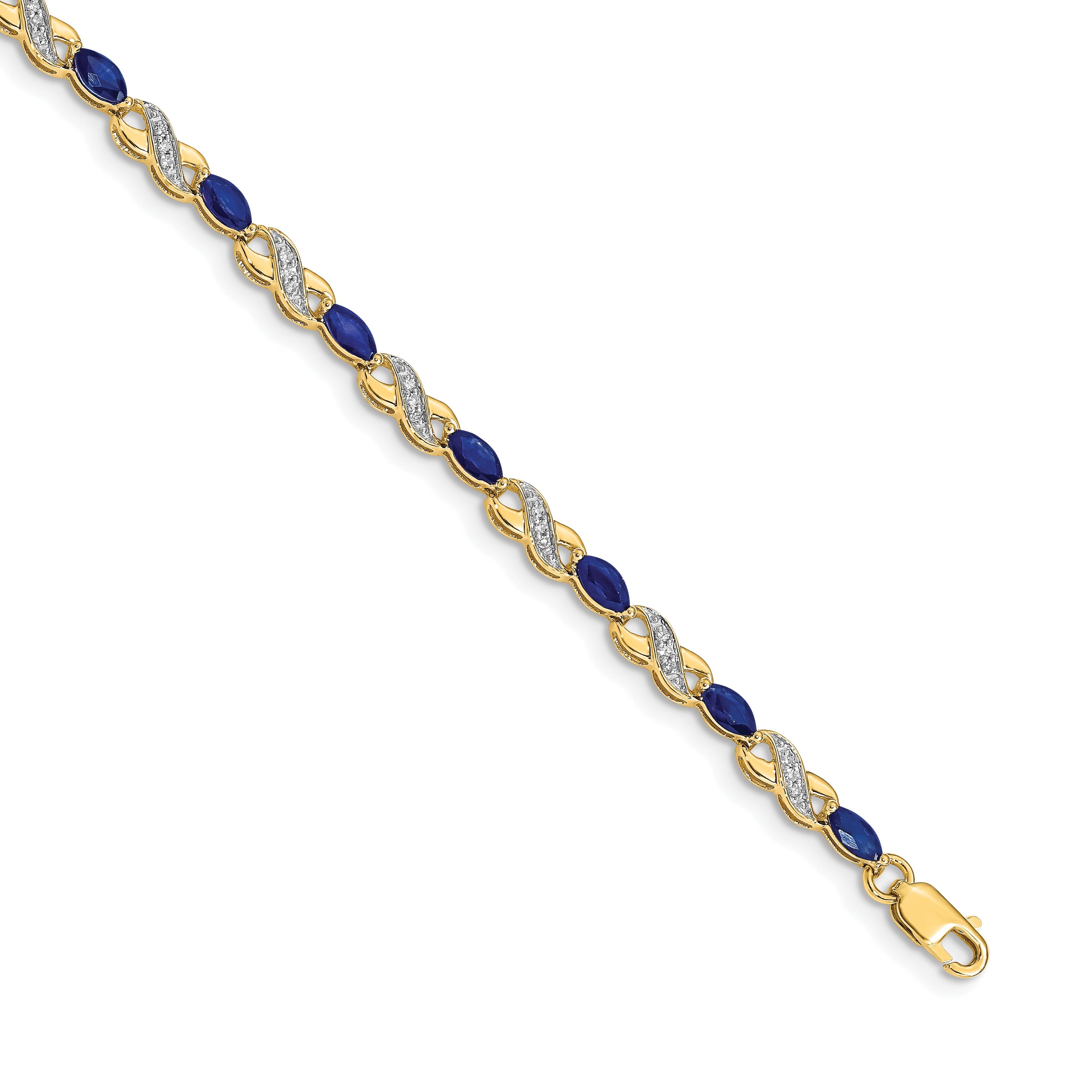 10K Yellow Gold Diamond And Sapphire Infinity Bracelet