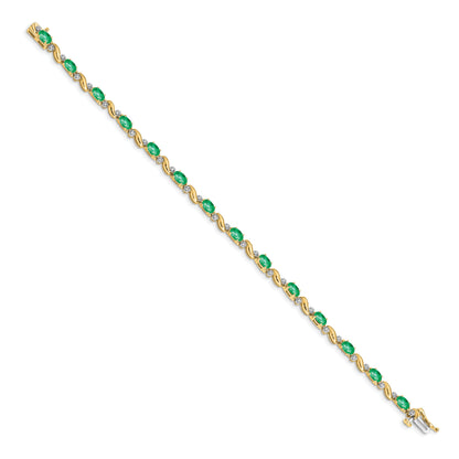 10K Yellow Gold Diamond And Emerald Bracelet