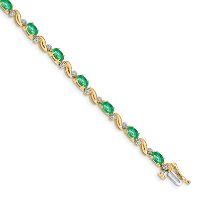10K Yellow Gold Diamond And Emerald Bracelet