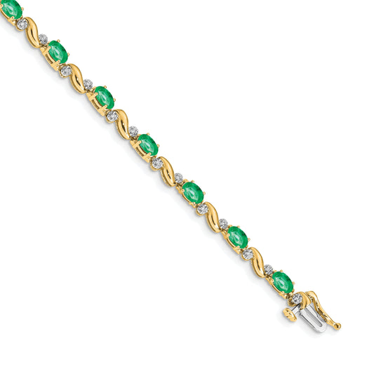 10K Yellow Gold Diamond And Emerald Bracelet