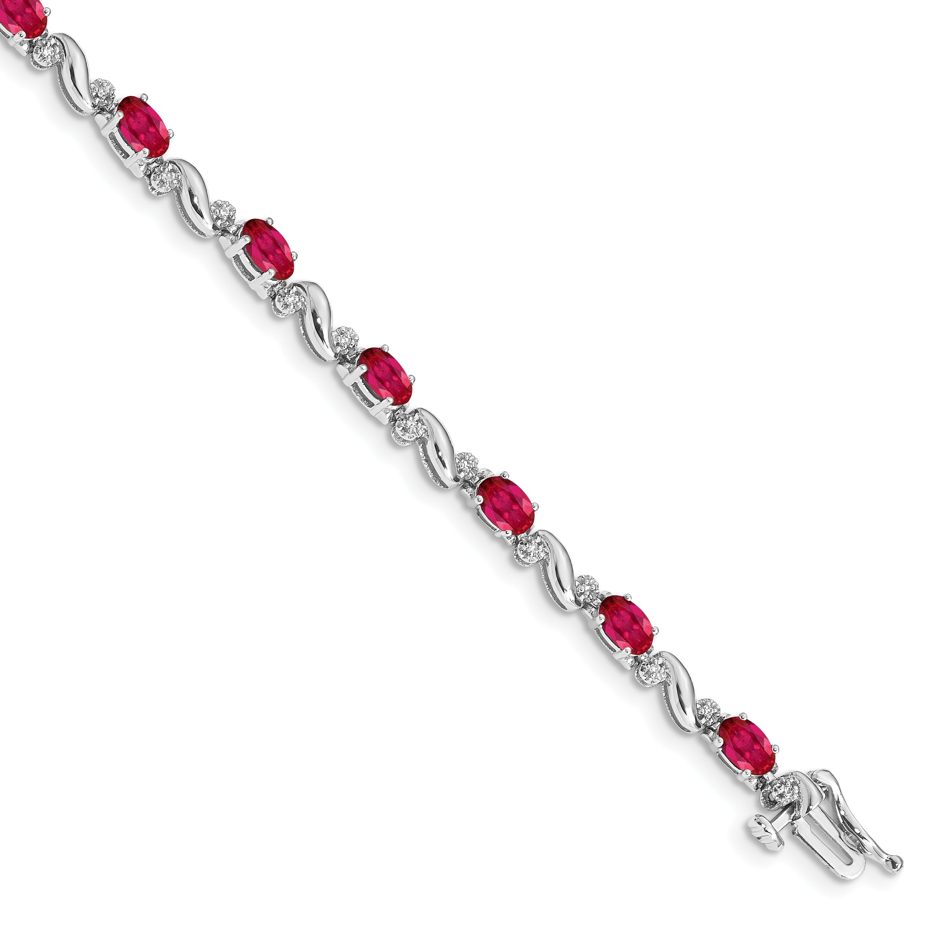 10K White Gold Diamond And Ruby Bracelet