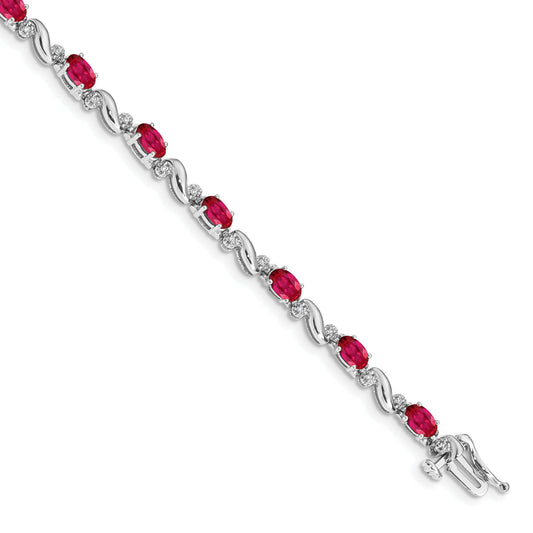 10K White Gold Diamond And Ruby Bracelet