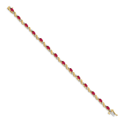 10K Yellow Gold Diamond And Ruby Bracelet