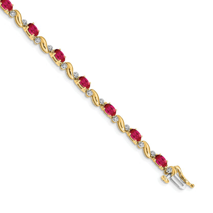 10K Yellow Gold Diamond And Ruby Bracelet