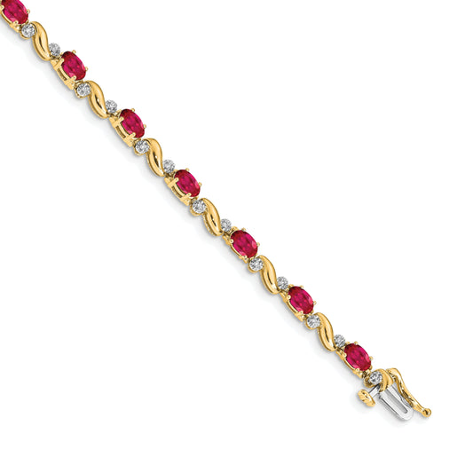 10K Yellow Gold Diamond And Ruby Bracelet