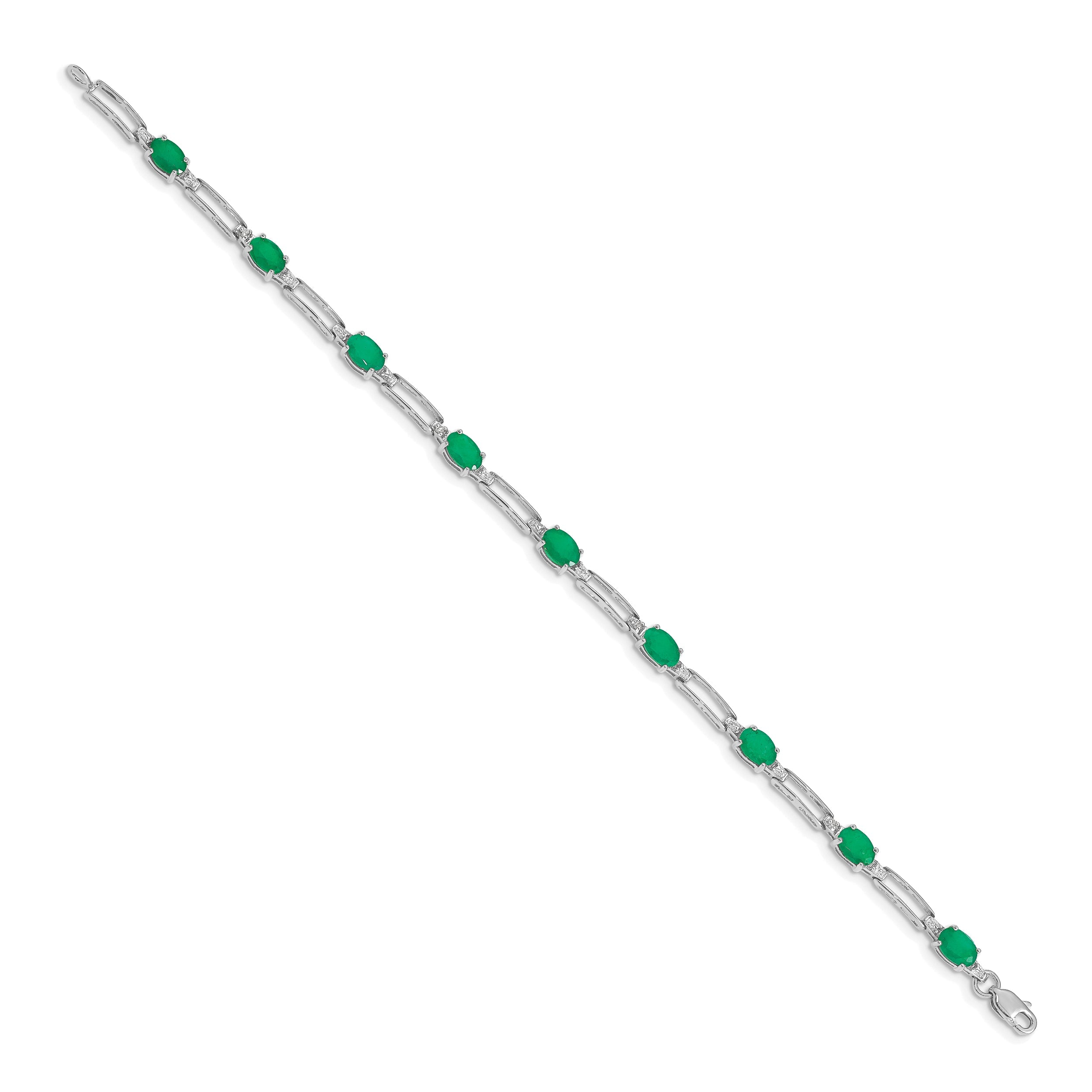 10K White Gold Diamond And Emerald Bracelet