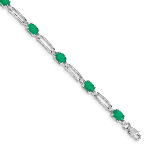 10K White Gold Diamond And Emerald Bracelet