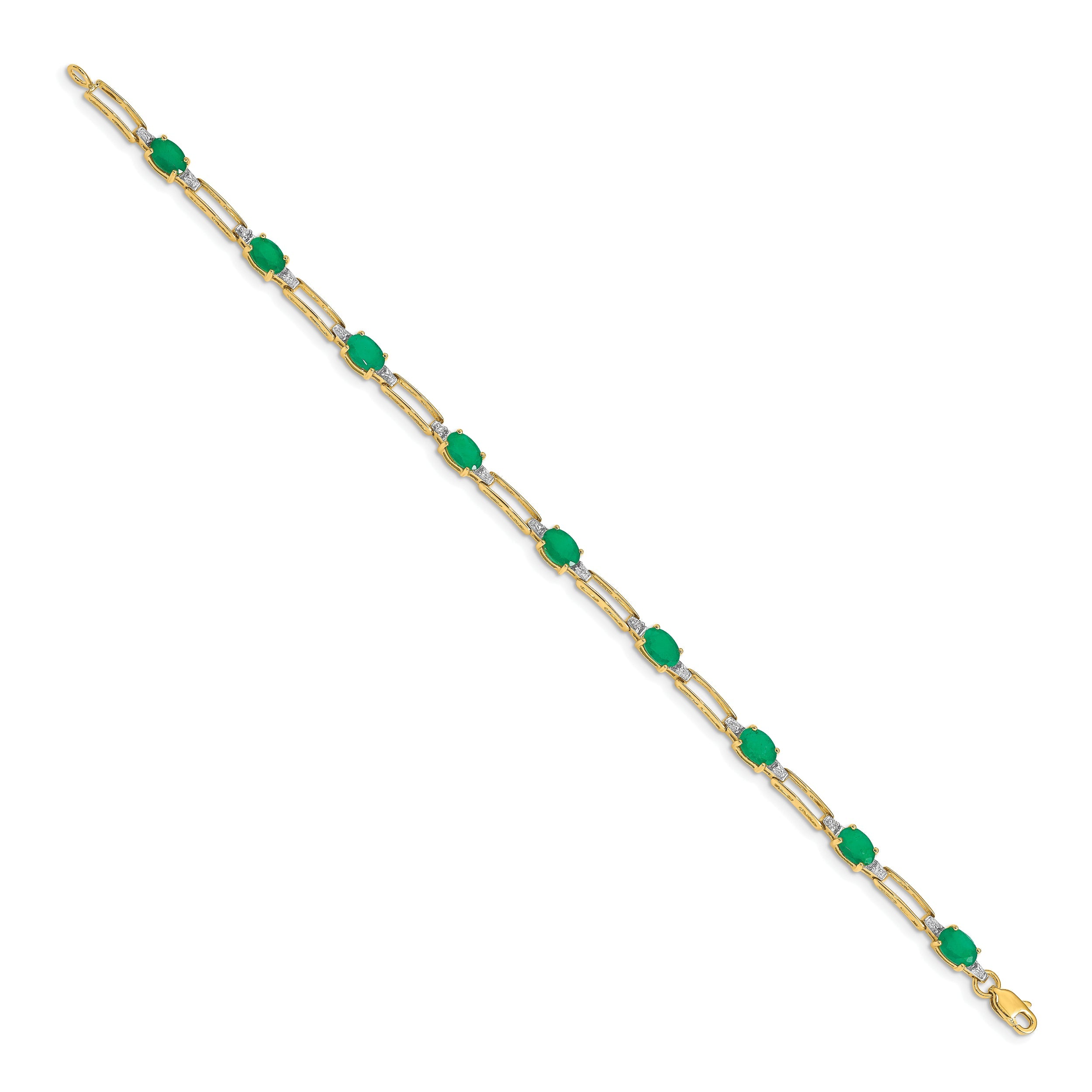 10K Yellow Gold Diamond And Oval Emerald Bracelet