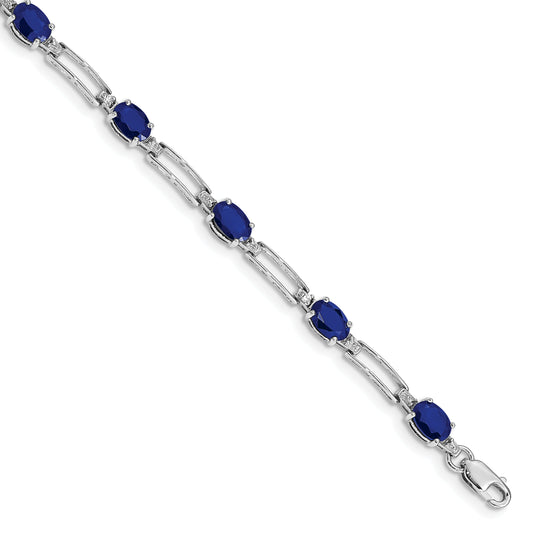 10K White Gold Diamond And Sapphire Bracelet