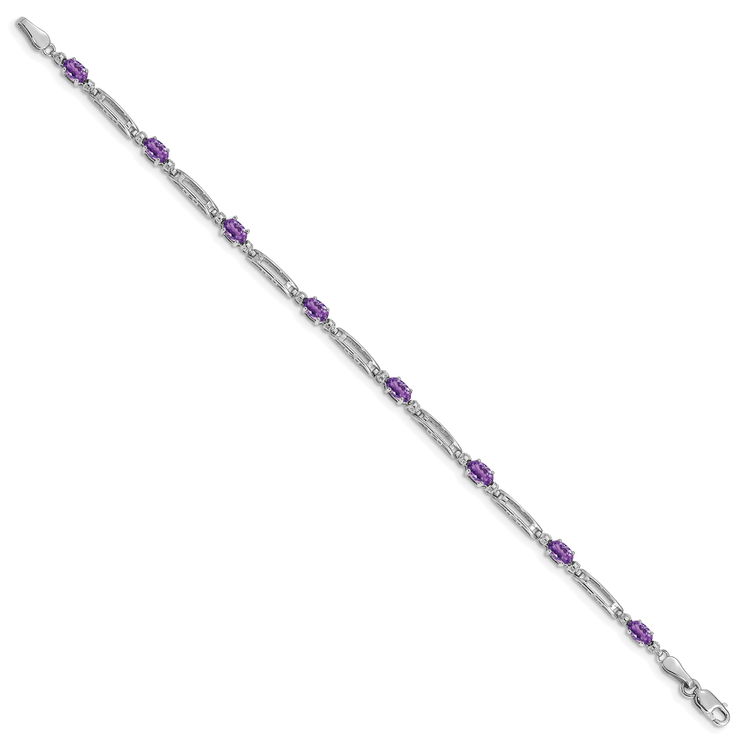 10K White Gold Diamond And Amethyst Bracelet