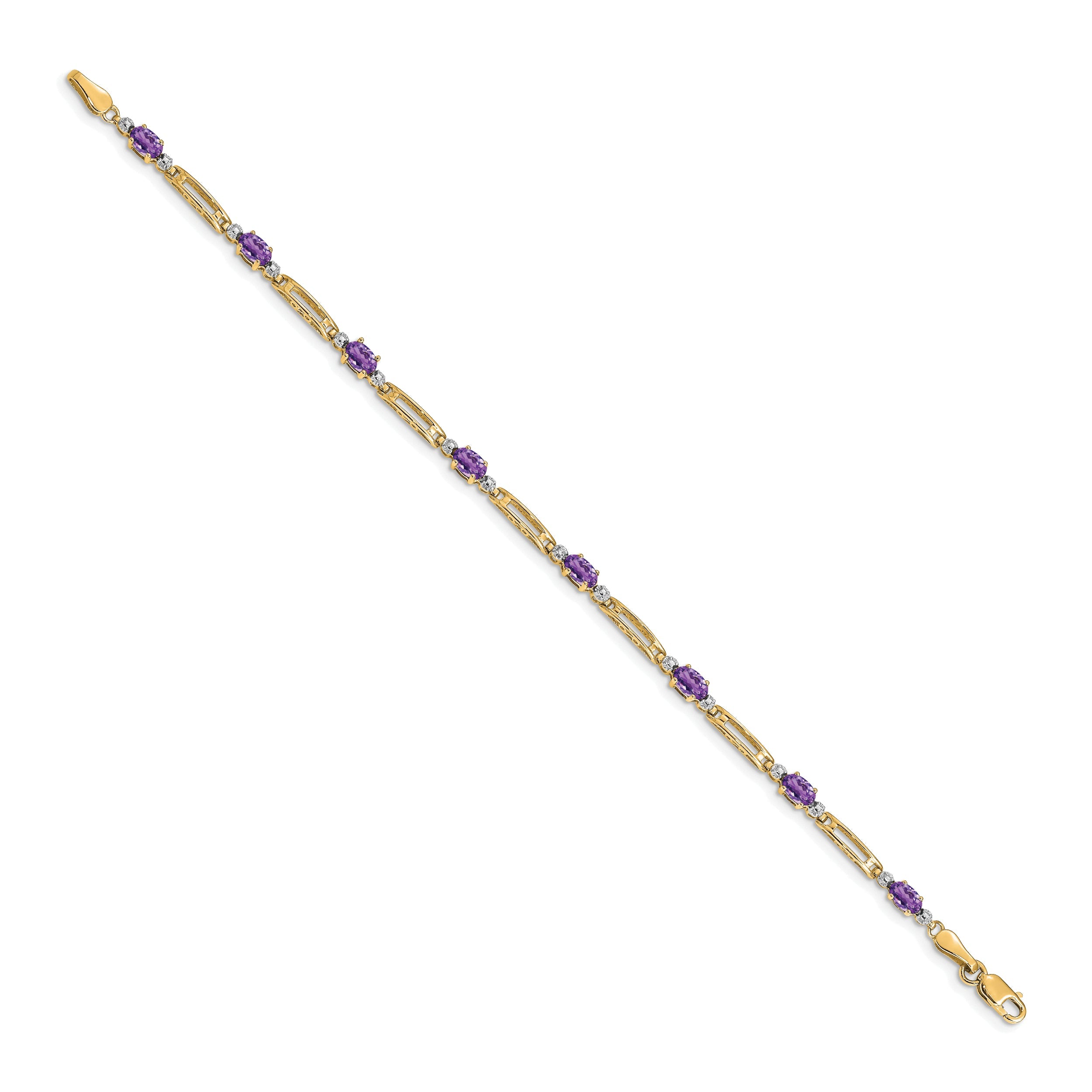 10K Yellow Gold Diamond And Amethyst Bracelet