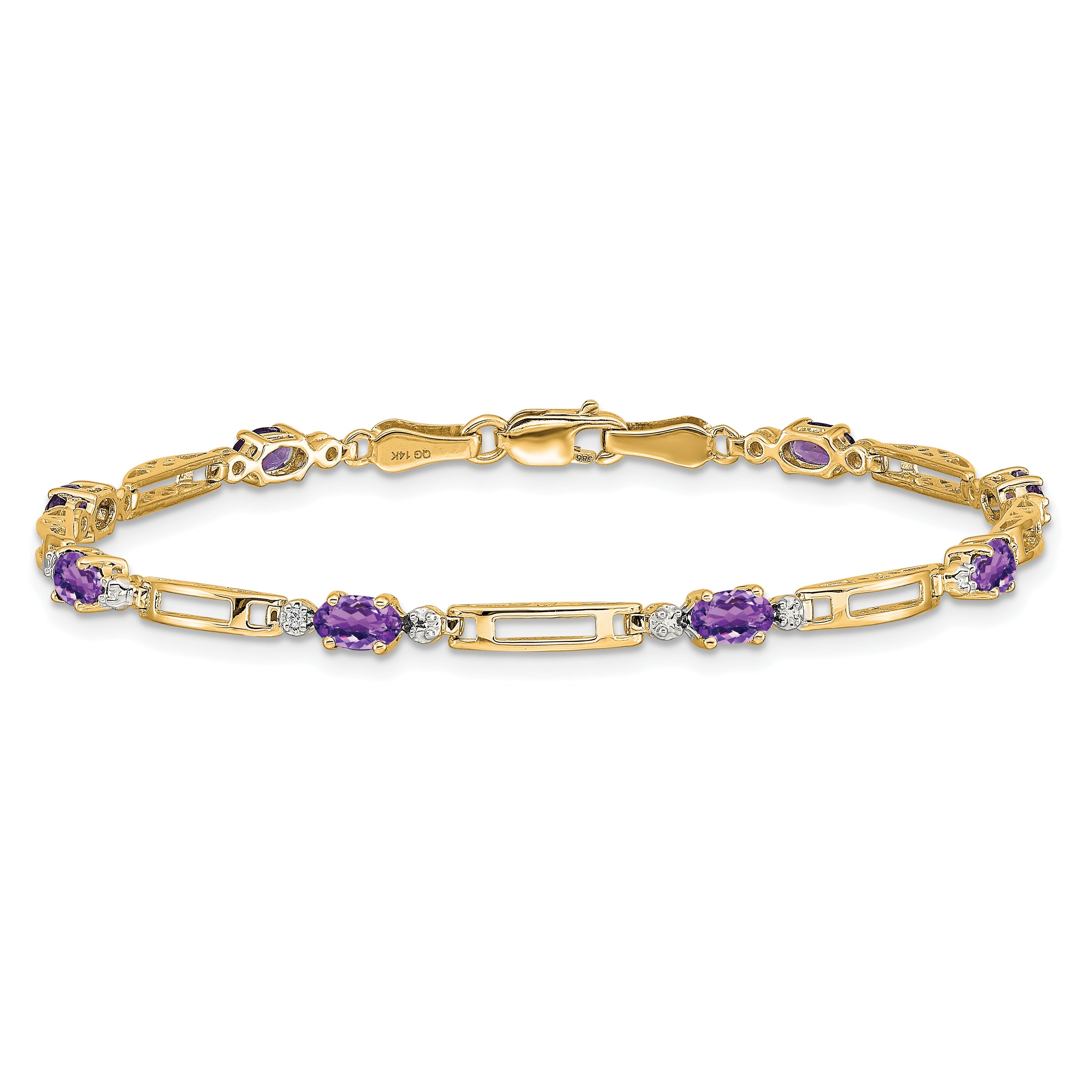 10K Yellow Gold Diamond And Amethyst Bracelet