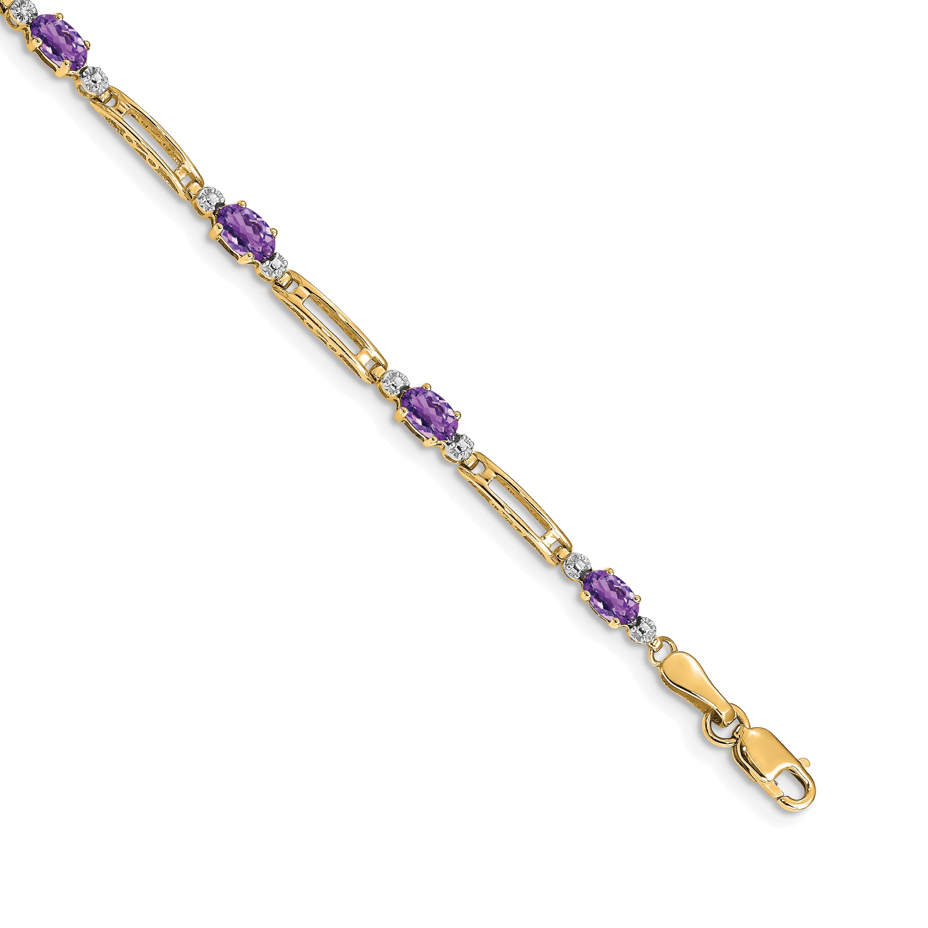 10K Yellow Gold Diamond And Amethyst Bracelet