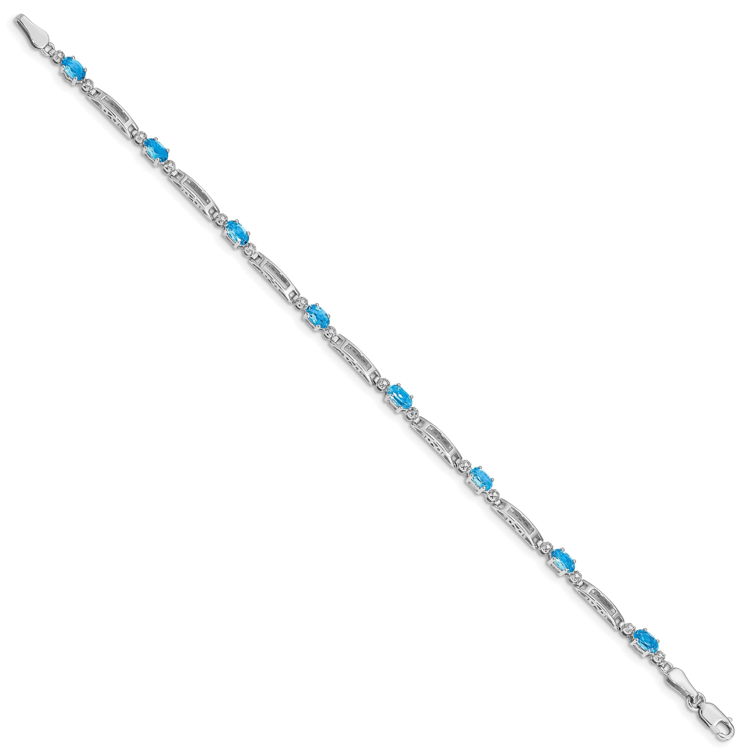 10K White Gold Diamond And Blue Topaz Bracelet