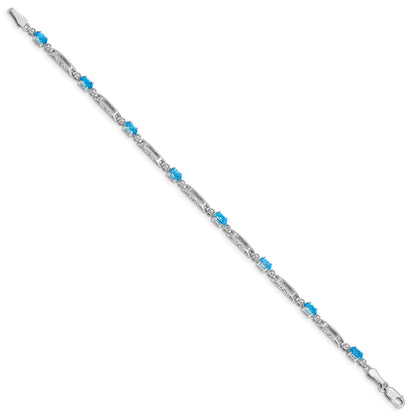 10K White Gold Diamond And Blue Topaz Bracelet